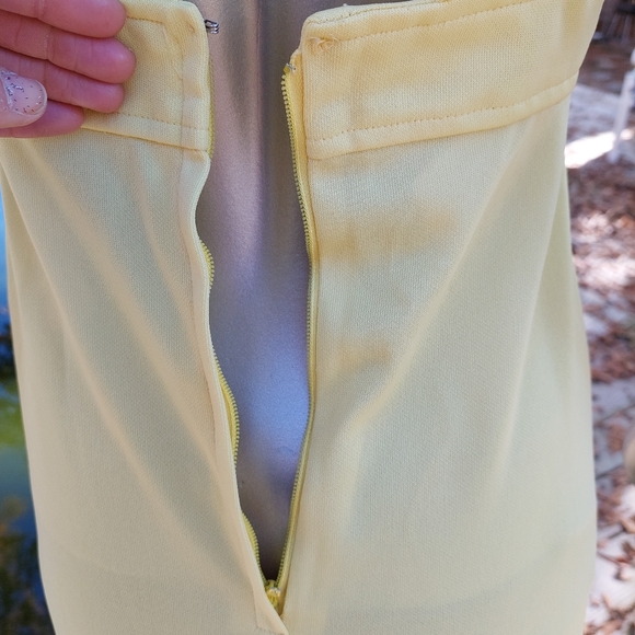 70s Handmade Maxi Dress Yellow Keyhole Back Floral Sheer Collared Top Size 3 - Picture 11 of 12